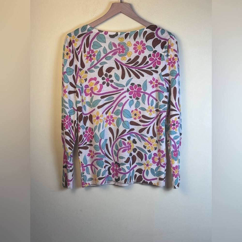 Talbots Pure Merino Wool Floral Long Sleeve Pull Over Sweater Size Medium - Picture 3 of 4